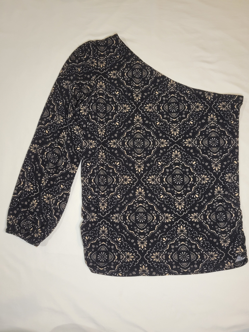 Maurices Black and Cream One-Shoulder Patterned Sweater